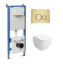 Комплект 3 в 1: Grossman инсталляция 900.K31.01.000+клавиша 700.K31.05.32M.32M золото сатиновый+унитаз GR-4447S