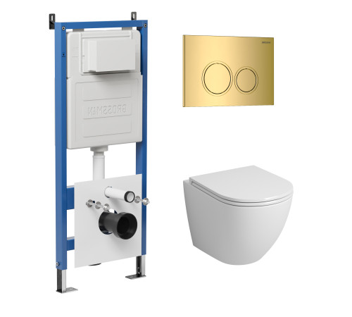 Комплект 3 в 1: Grossman инсталляция 900.K31.01.000+клавиша 700.K31.01.300.300 золото глянцевый+унитаз GR-4455SQ