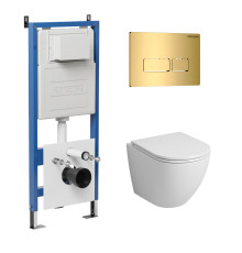 Комплект 3 в 1: Grossman инсталляция 900.K31.01.000+клавиша 700.K31.03.300.300 золото глянцевый+унитаз GR-4455S