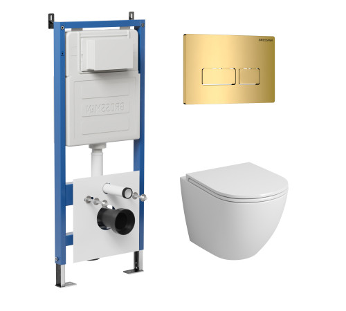 Комплект 3 в 1: Grossman инсталляция 900.K31.01.000+клавиша 700.K31.03.300.300 золото глянцевый+унитаз GR-4455SQ