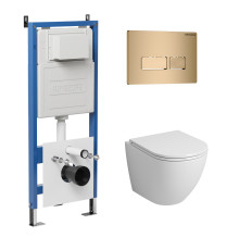 Комплект 3 в 1: Grossman инсталляция 900.K31.01.000+клавиша 700.K31.03.310.310 золото матовый+унитаз GR-4455S