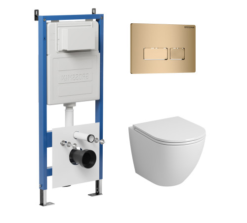 Комплект 3 в 1: Grossman инсталляция 900.K31.01.000+клавиша 700.K31.03.310.310 золото матовый+унитаз GR-4455S