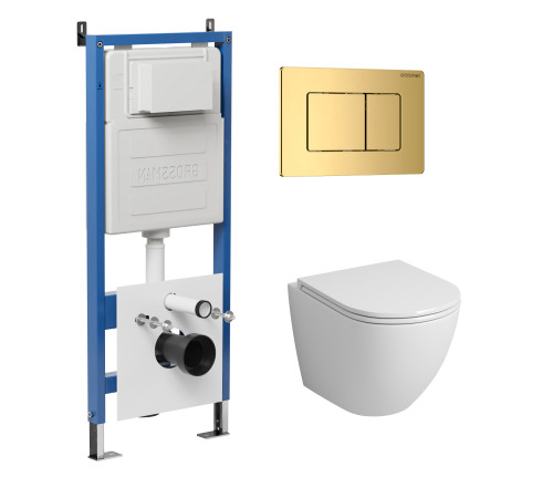 Комплект 3 в 1: Grossman инсталляция 900.K31.01.000+клавиша 700.K31.04.30M.30M золото глянцевый+унитаз GR-4455SQ