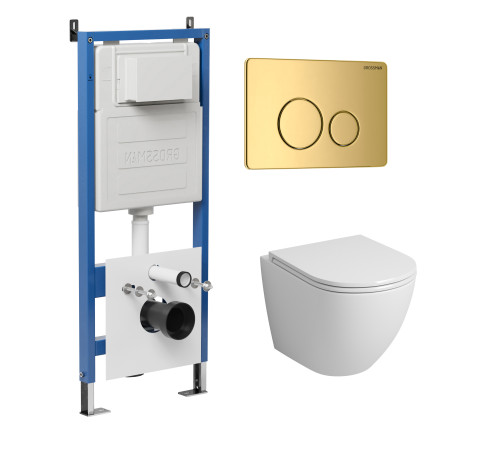 Комплект 3 в 1: Grossman инсталляция 900.K31.01.000+клавиша 700.K31.05.30M.30M золото глянцевый+унитаз GR-4455S