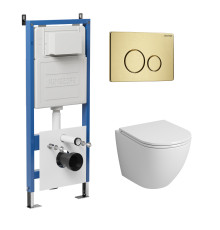 Комплект 3 в 1: Grossman инсталляция 900.K31.01.000+клавиша 700.K31.05.32M.32M золото сатин+унитаз GR-4455SQ