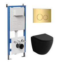 Комплект 3 в 1: Grossman инсталляция 900.K31.01.000+клавиша 700.K31.01.300.300 золото глянцевый+унитаз GR-4455BMS