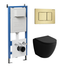 Комплект 3 в 1: Grossman инсталляция 900.K31.01.000+клавиша 700.K31.04.32M.32M золото сатиновый+унитаз GR-4455BMS