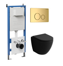 Комплект 3 в 1: Grossman инсталляция 900.K31.01.000+клавиша 700.K31.05.30M.30M золото глянцевый+унитаз GR-4455BMS