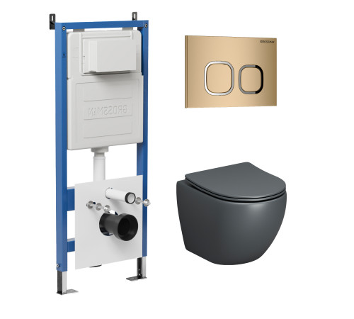 Комплект 3 в 1: Grossman инсталляция 900.K31.01.000+клавиша 700.K31.02.310.310 золото матовый+унитаз GR-4455GMS