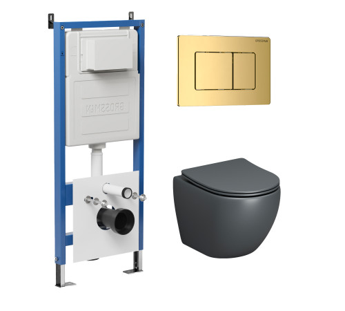 Комплект 3 в 1: Grossman инсталляция 900.K31.01.000+клавиша 700.K31.04.30M.30M золото глянцевый+унитаз GR-4455GMS