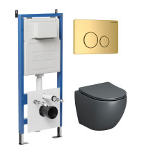 Комплект 3 в 1: Grossman инсталляция 900.K31.01.000+клавиша 700.K31.05.30M.30M золото глянцевый+унитаз GR-4455GMS