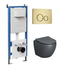 Комплект 3 в 1: Grossman инсталляция 900.K31.01.000+клавиша 700.K31.05.32M.32M золото сатиновый+унитаз GR-4455GMS