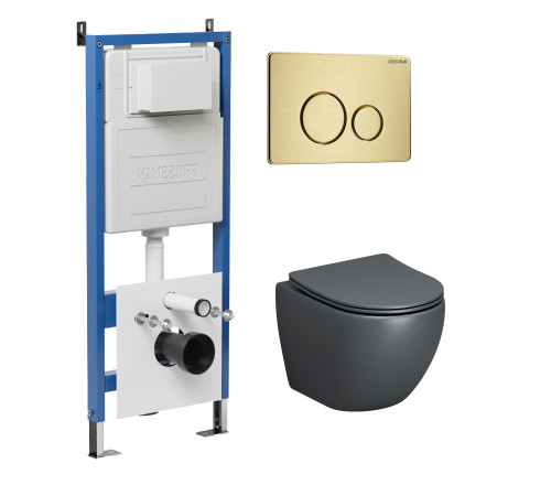 Комплект 3 в 1: Grossman инсталляция 900.K31.01.000+клавиша 700.K31.05.32M.32M золото сатиновый+унитаз GR-4455GMS