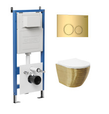 Комплект 3 в 1: Grossman инсталляция 900.K31.01.000+клавиша 700.K31.01.300.300 золото глянцевый+унитаз GR-4455GWS