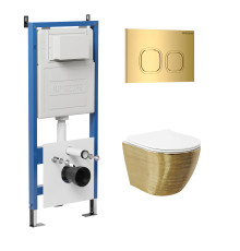 Комплект 3 в 1: Grossman инсталляция 900.K31.01.000+клавиша 700.K31.02.300.300 золото глянцевый+унитаз GR-4455GWS