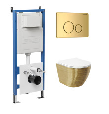 Комплект 3 в 1: Grossman инсталляция 900.K31.01.000+клавиша 700.K31.05.30M.30M золото глянцевый+унитаз GR-4455GWS