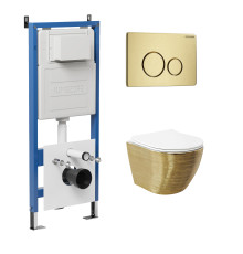 Комплект 3 в 1: Grossman инсталляция 900.K31.01.000+клавиша 700.K31.05.32M.32M золото сатиновый+унитаз GR-4455GWS