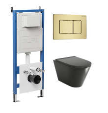 Комплект 3 в 1: Grossman инсталляция 900.K31.01.000+клавиша 700.K31.04.32M.32M золото сатиновый+унитаз GR-4477BMS