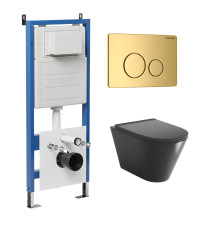 Комплект 3 в 1: Grossman инсталляция 900.K31.01.000+клавиша 700.K31.05.30M.30M золото глянцевый+унитаз GR-4477BMS