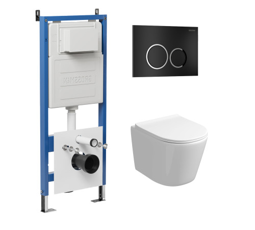 Комплект 3 в 1: Grossman инсталляция 900.K31.01.000+клавиша 700.K31.01.210.210 черный матовый+унитаз GR-4477S