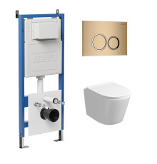 Комплект 3 в 1: Grossman инсталляция 900.K31.01.000+клавиша 700.K31.01.310.310 золото матовый+унитаз GR-4477SQ