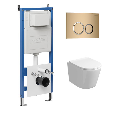 Комплект 3 в 1: Grossman инсталляция 900.K31.01.000+клавиша 700.K31.01.310.310 золото матовый+унитаз GR-4477S