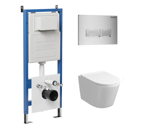 Комплект 3 в 1: Grossman инсталляция 900.K31.01.000+клавиша 700.K31.03.110.110 хром матовый+унитаз GR-4477SQ