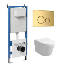 Комплект 3 в 1: Grossman инсталляция 900.K31.01.000+клавиша 700.K31.05.30M.30M золото глянцевый+унитаз GR-4477S