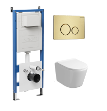Комплект 3 в 1: Grossman инсталляция 900.K31.01.000+клавиша 700.K31.05.32M.32M золото сатиновый+унитаз GR-4477SQ