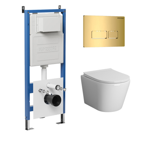 Комплект 3 в 1: Grossman инсталляция 900.K31.01.000+клавиша 700.K31.03.300.300 золото глянцевый+унитаз GR-4478SQ