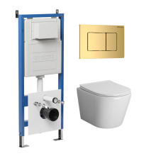 Комплект 3 в 1: Grossman инсталляция 900.K31.01.000+клавиша 700.K31.04.30M.30M золото глянцевый+унитаз GR-4478BMS