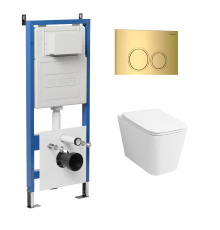 Комплект 3 в 1: Grossman инсталляция 900.K31.01.000+клавиша 700.K31.01.300.300 золото глянцевый+унитаз GR-4479SQ