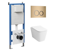 Комплект 3 в 1: Grossman инсталляция 900.K31.01.000+клавиша 700.K31.01.310.310 золото матовый+унитаз GR-4479SQ