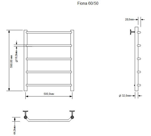 Полотенцесушитель электрический Aquanet Fiona 60х50 Тэн справа