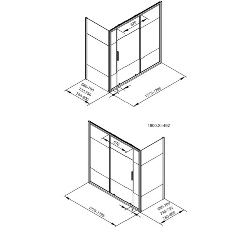 Шторка на ванну c боковой стенкой Aquanet Practic AE10-B-180H150U-CP + AE10-F-80H150U-CP