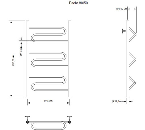 Полотенцесушитель водяной Aquanet Paolo 800x500, хром