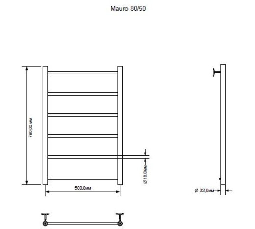 Полотенцесушитель электрический Aquanet Mauro 80х50 Тэн справа
