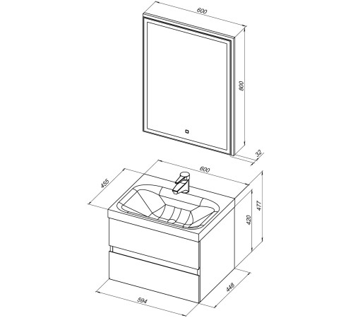 Мебель для ванной Aquanet Беркли 60 белый/дуб рошелье (зеркало белое)