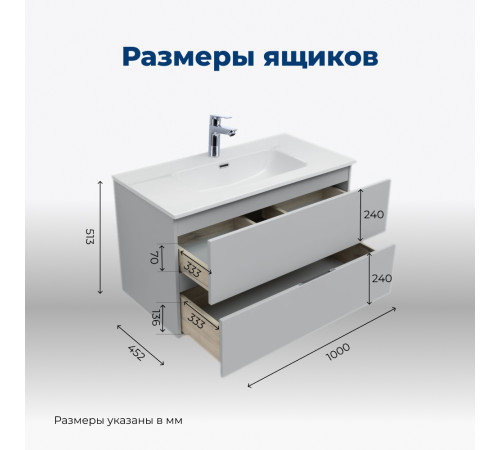 Тумба под раковину Aquanet Алвита New 100 2 ящика, серый