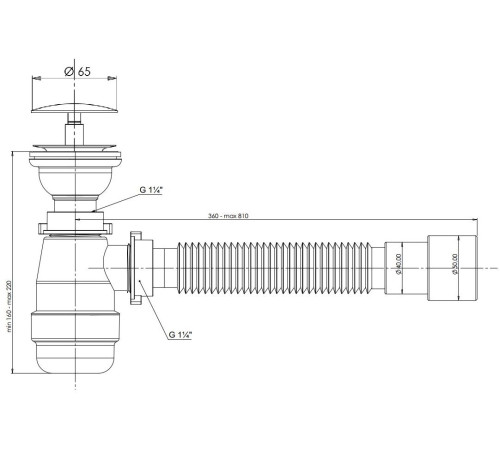Сифон для раковины серый Aquanet d40/50