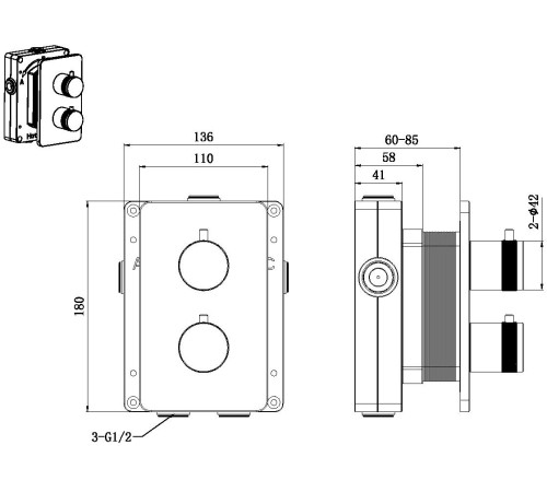 Смеситель для ванны Allen Brau Priority 5.31314-MG (с внутренней частью, 3 выхода) графит браш
