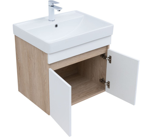 Тумба под раковину Aquanet Оптима 60 дуб светлый/белый сатин