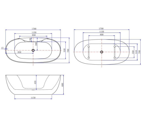 Акриловая ванна Aquanet Family Sweet 170x78 155778-MW-MB