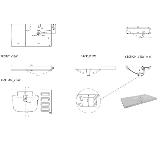 Раковина Aquanet Side 90 правая