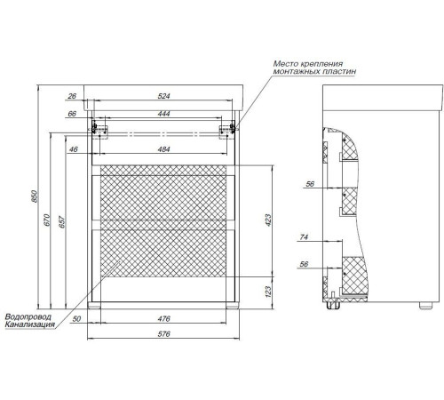 Тумба под раковину Aquanet Nova Lite 60 дуб рошелье (3 ящика)