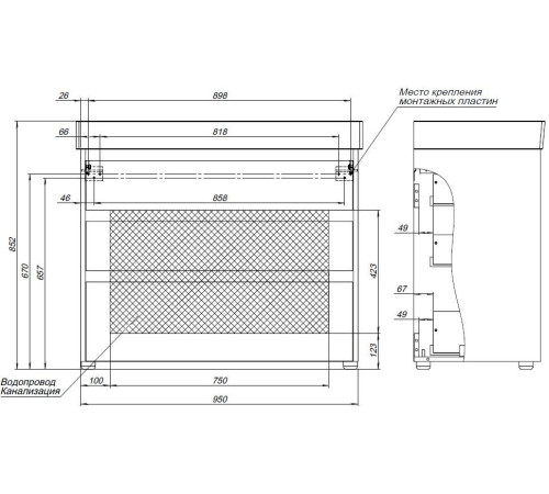 Тумба под раковину Aquanet Nova Lite 100 белый глянец (3 ящика)
