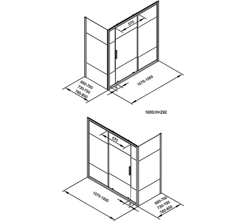 Шторка на ванну c боковой стенкой Aquanet Practic AE10-B-160H150U-CP + AE10-F-80H150U-CP