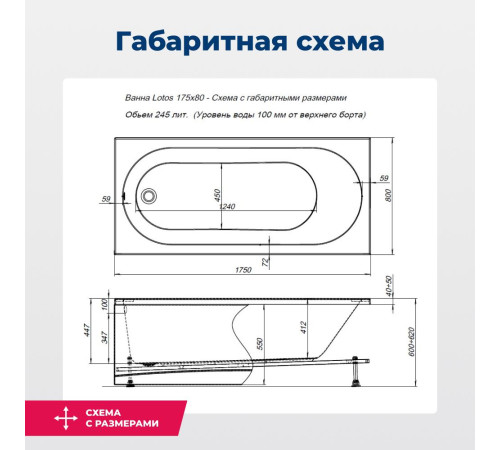 Акриловая ванна Aquanet Lotos 175x80 (с каркасом)