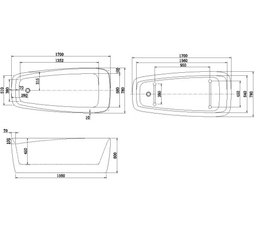 Акриловая ванна Aquanet Family Trend 170x78 90778-MW