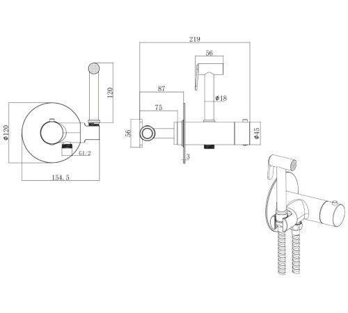 Смеситель с гигиеническим душем Allen Brau Thermo Rund 5.60001-31 (с внутренней частью)